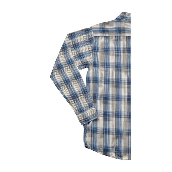 Wrangler Shirt Men's Long Sleeve Collared Plaid Button Up Blue Cream Tan Medium - Picture 9 of 11